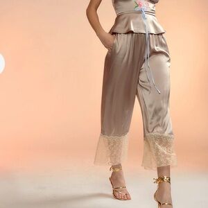 Cynthia Rowley Wide-Leg Lace-Trim Silk Pants